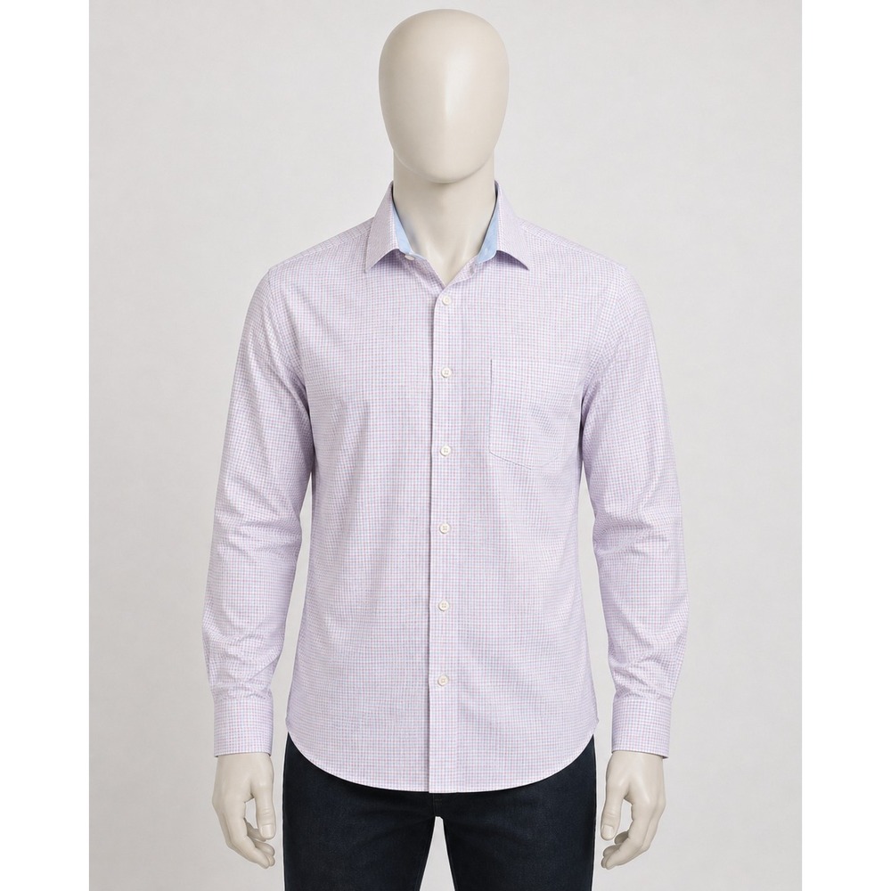 Johnston & Murphy Men XXL Pink Blue Cotton Check Button Up Shirt Long Sleeve